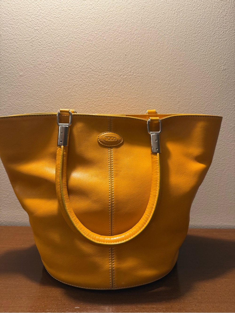 Tod's Vibrant Yellow Leather Tote with Top Handles